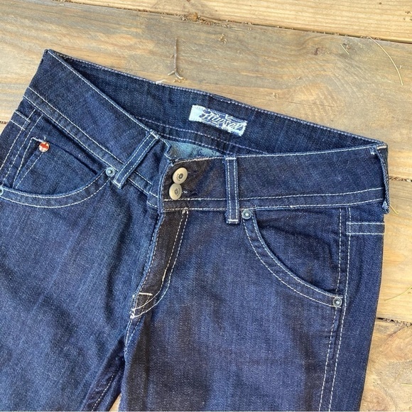 Hudson Cropped Dark Wash Jeans Raw Hem Ankle Flap Pockets Capri Sz 28 Spring - Picture 3 of 6